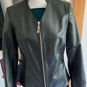 IMAN NWOT black genuine  leather jacket